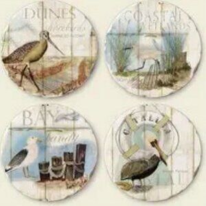 Set of 4 Assorted Wetlands Dunes Seascape Images Tumbled Stone Coasters